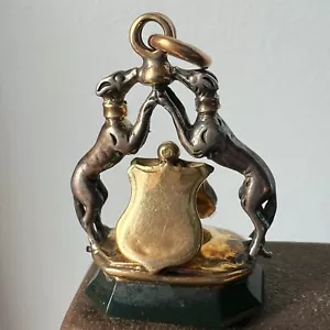 Victorian era 18K gold blood stone dog fob pendant - Picture 1 of 10