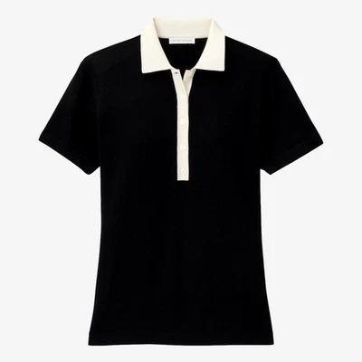 Camisa polo tejida para mujer Peter Millar negra blanca cuello en contraste nueva con etiquetas XL Foto 1 de 4