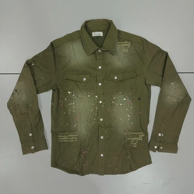 DAILY GLORY Button Up Shirt Men's Long Sleeve Art Paint Design Green Size XL P19 - Image 1 of 4