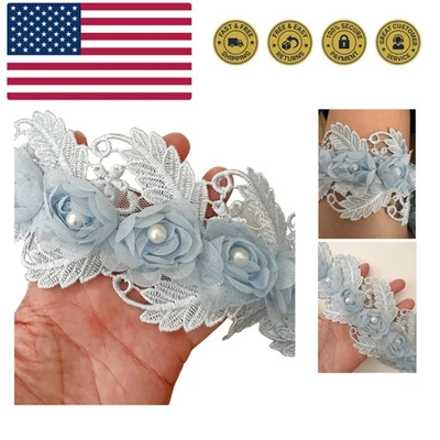 Borde de encaje de perlas 3D azul hecho a mano de 1 yarda - 7,5 cm para artesanía y decoración Foto 1 de 4