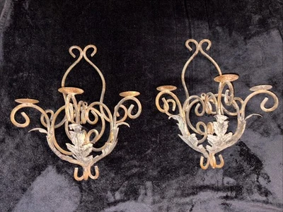 Apliques de pared/vela estilo francés antiguos ornamentados hojas de hierro forjado metal Foto 1 de 4