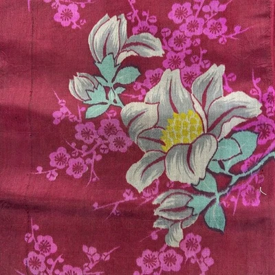 Tela kimono de seda vintage Meisen Japón fucsia rosa azalea flor de cerezo 6x46 Foto 1 de 4