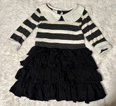 Persnickety Sz 4 Years Ruffled Striped Dress Black And White - Image 1 of 2