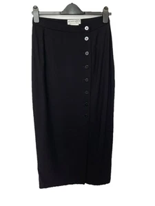 Vintage Jaeger Size Small Waist 26 Black Wool Long Pencil Skirt Chic Minimalist - Picture 1 of 9