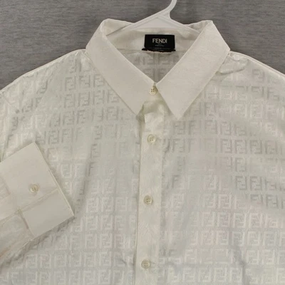 Fendi Long Sleeve Button Up Shirt Mens Size 50 White Stretchy Cotton Italy - Image 1 of 4