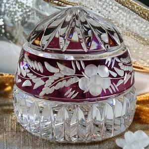 Vtg Klokotschnik (c.1955) "Marchioness" Etched Flowers Paperweight Ruby Red 3"T - Picture 1 of 9