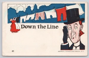 Down the Line Woman Hanging on Clothing Line Comic Postcard - Picture 1 of 2