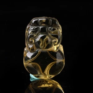 Natural Yellow Crystal Quartz Carved Pi Xiu Pendant Healing Crystal 30x20x12mm - Picture 1 of 6