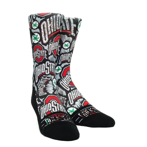 Rock Em Ohio State Buckeyes OSU Black Logo Sketch L/XL Crew Socks Fits 10-13 Cover