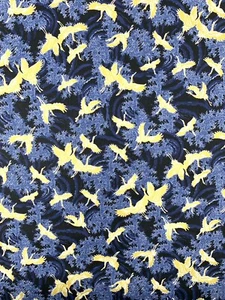Tela japonesa pequeñas grullas pájaros art deco garza azul oro cigüeña asiática china - Imagen 1 de 5