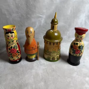 Lot Of 4 Vintage Russian USSR Carved Painted Wooden Figurines - Picture 1 of 7