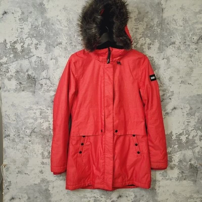 Chaqueta Parka O'Neill Journey Para Mujer Pequeña Roja Poliéster Desmontable Piel Capucha A Foto 1 de 4