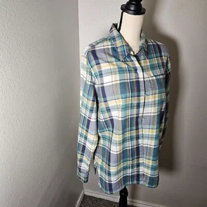 ALFRED DUNNER Women's Button Up Shirt Size 12 Blue Yellow Plaid Long Sleeve - Picture 1 of 14