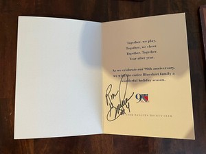 Ron Greshner Signed Autographed NY Rangers Team Issued Christmas Card LOA Puck