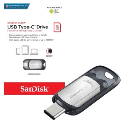 SanDisk Ultra 16GB/ 32GB/ 64GB USB 3.1 Type-C Up to 150MB/s Flash Drive-UK - Image 1 of 4