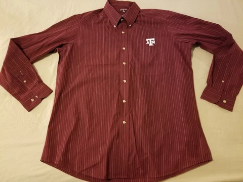 Mens Anitgua Texas A&M Aggies Dress Shirt L Large Burgundy Button Cotton Cover