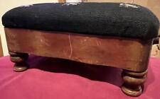 Antique Wood Foot Stool Footstool Floral Needlepoint Upholstered Tapestry Top