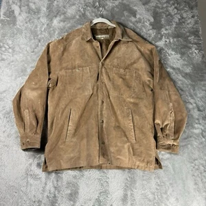 Vtg Perry Ellis Leather Shirt Mens L Tan Suede Chore Country Western Cowboy - Picture 1 of 12