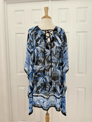 Tommy Bahama Palma Tropical Índigo Jardín Túnica con Cordones Natación Encubrimiento Pequeño Foto 1 de 4