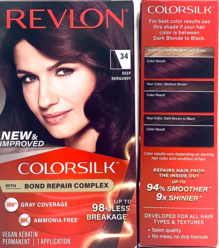 2 Cajas Revlon Colorsilk Bond Reparación 34 Borgoña Profundo Con Tinte Permanente Queratina Foto 1 de 1