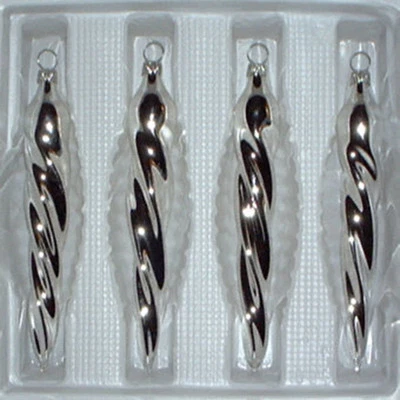 Lauschaer Glas Christbaumschmuck Eiszapfen dünn silber glanz mundgeblasen - Bild 1 von 4