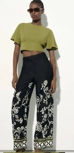 Zara Printed Boho High Waist Wide Leg Pants NWT Size M New - Picture 1 of 7