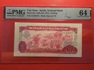 Vietnam South 10 Dong 1966 Pick 43a PMG 64 Choice UNC - Very Nice Note - Image 1 of 4