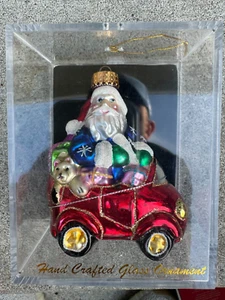 TARGET 2007 HOLIDAY ORNAMENTS SANTA IN CAR BLOWN GLASS 3" ORNAMENT NEW IN BOX - Picture 1 of 1