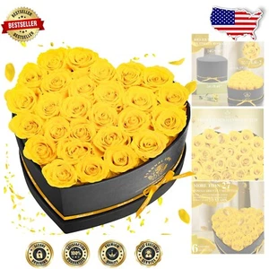 27 Forever Yellow Roses in Elegant Heart Box - Ideal Birthday Gift for Women - Picture 1 of 9