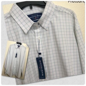 MIZZEN+MAIN XXL Trim Fit Button Front Shirt Long Sleeve Checkers White Blue NWT - Picture 1 of 14