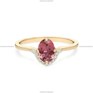 Natural Tourmaline Diamond Halo Band Wedding Ring 14k Yellow Gold Fine Jewelry - Picture 1 of 2