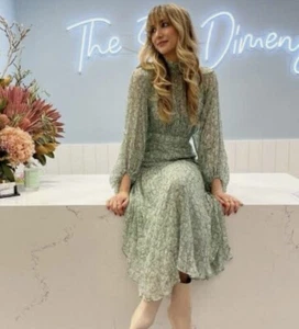 SHONA JOY Aurore Green Floral Long Billowing Sleeve Midi Dress AU 10 / US 6 - Picture 1 of 9