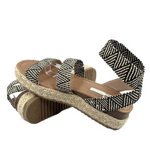 NWB Pied A Terre Espadrille Black Natural Weave Ankle Strap Sandal Size 10 - Picture 1 of 14