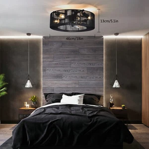 18" Rustic Industrial Ceiling Fan With Cage Light LED fan Lamp w/Remote Control - Picture 1 of 16