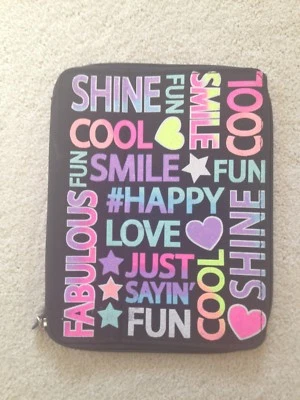 JUSTICE Girl's Multi Typography Glitter Canvas i-Pad Tablet Case NWOT - Image 1 of 2