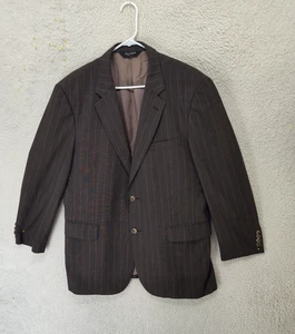Jos A Bank Men Jacket R44 Brown Striped 100% Wool Single Breasted Classic Blazer - Picture 1 of 23
