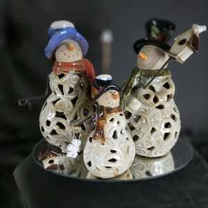 Set pupazzi di neve Kirklands vintage 3 pezzi su specchio con piedi - Foto 1 di 11