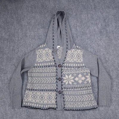 Suéter J Jill Mujer Grande Pequeño Gris Blanco Con Capucha Botón Cárdigan Fair Isle Foto 1 de 4