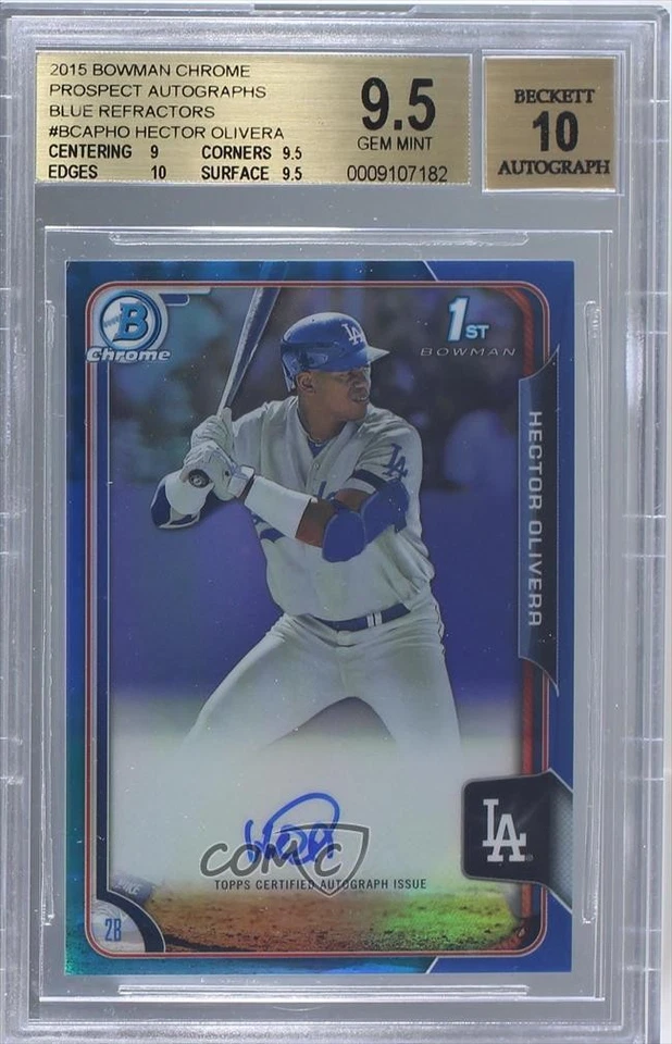 2015 Bowman Chrome Blue Refractor Hector Olivera BGS 9.5 GEM MINT Rookie Auto RC - Image 1 of 2