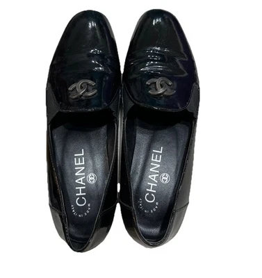Vintage Chanel Black patent Leather CC Loafers 36 - Image 1 of 4