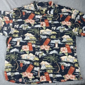 Vintage Big Dogs Hawaiian Shirt Size 3XL Tiki Drinks Palm Tree Floral Rayon 90s - Picture 1 of 10