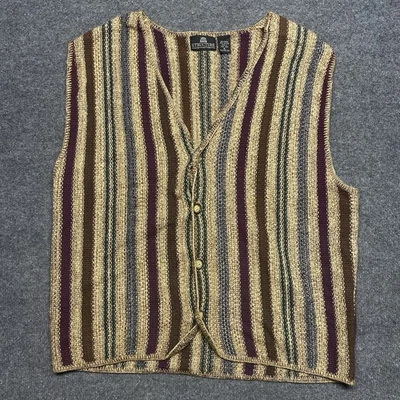 Vintage STRUCTURE Cardigan Knit Baja Sweater Vest Mens XL y2k Multicolor Stripes - Image 1 of 4