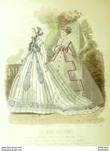 Gravure Modes Parisiennes 1865 # 1210 (aquarelle au pochoir) Old Fashion plate - Imagen 1 de 1