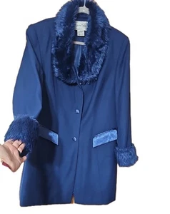 Katherine Kay Ltd. Vintage Skirt Suit Set Blue faux fur Collar&sleeves Sz 18W - Picture 1 of 9