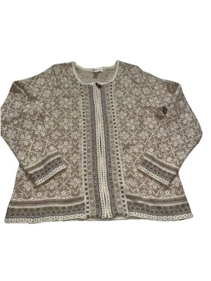 Suéter Coldwater Creek Para Mujer 1X Cárdigan de Lana Cremallera Completa Beige Fair Isle Floral Foto 1 de 4