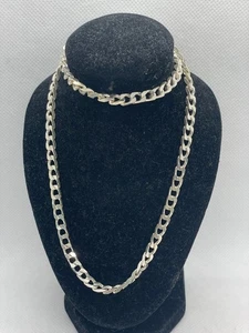 COLLANA MAGLIA CORDOLO PIATTO ARGENTO STERLING MASSICCIO 20,6 G VINTAGE 17" 17 POLLICI 925 - Foto 1 di 8