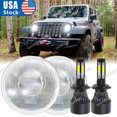 Pair 7" Inch Round LED Headlights Hi/Lo Beam For Jeep Wrangler JK LJ TJ CJ - Изображение 1 из 4
