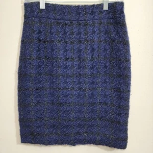 J. Crew factory NWT black & blue wool blend tweed plaid pencil skirt womans sz 0 - Picture 1 of 8