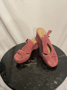 Sundance Wedge Sandals Women’s 41 US 9.5 Pink Leather Strappy Casual Shoes - Picture 1 of 12
