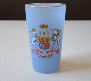 Vintage Coronation of Queen Elizabeth II Pale Blue Glass Gold Rim England - Picture 1 of 5